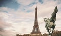 Eiffel Tower in Paris with rider statue