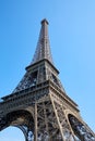 Eiffel Tower in Paris in a sunny day, low angle view and clear blue sky Royalty Free Stock Photo