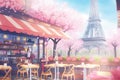 Eiffel Tower in Paris From a Tiny Street. Summer Cafe in Paris. Gentle, Romantic Cityscape. Generative Ai