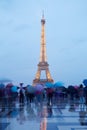 Eiffel tower in Paris with tourists at dusk Royalty Free Stock Photo