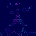 Eiffel Tower, Paris Vector Line Icon, Illustration on a Dark Blue Background. Related Bottom Border