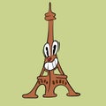 Eiffel Tower Paris. Vintage Toons: Funny Character, Vector Illustration Trendy Classic Retro Cartoon Style