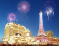 The Eiffel Tower and the Parisian Resort Hotel firework, Macau Royalty Free Stock Photo