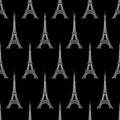 Eiffel Tower pattern black and white. France national lankmark. Vector seamless background. Hand drawn outline French