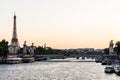 Pont Alexandre III Bridge and Eiffel Tower at sunset. Paris, France Royalty Free Stock Photo