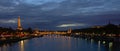 Eiffel Tower and Pont Alexandre III bridge in Paris at at night Royalty Free Stock Photo