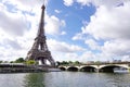 The Eiffel Tower and Pont d`Iena bridge on the Seine in Paris, France Royalty Free Stock Photo