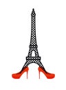 Eiffel Tower in red women's shoes. Royalty Free Stock Photo