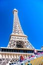 Eiffel Tower restaurant at the foot of the replica Eiffel Tower in Las Vegas. View from bottom to top Royalty Free Stock Photo