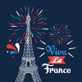 eiffel tower with ribbon and fireworks deccoration