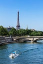 Eiffel Tower and River Seine with cruise tour boat. Paris, Franc Royalty Free Stock Photo