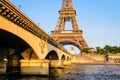 The Eiffel tower, the river Seine and the Iena bridge at the end of a sunny summer day Royalty Free Stock Photo