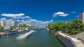 Eiffel tower at the river Seine timelapse hyperlapse from bridge in Paris, France Royalty Free Stock Photo