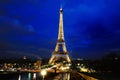 Eiffel tower scenic view at night blue hour, Paris, France