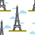 Eiffel tower seamless pattern Paris France traveling and tourism