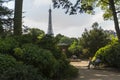 The Eiffel Tower seen behind garden in Paris, France