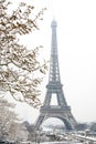 The Eiffel tower on a snowy day in Paris, France Royalty Free Stock Photo