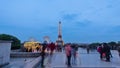 Eiffel Tower seen from Trocadero day to night timelapse hyperlapse in Paris, France. Royalty Free Stock Photo