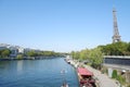 Eiffel tower with Seine River and boat park