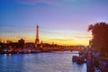 Eiffel Tower and Seine river at night Royalty Free Stock Photo