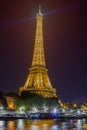 Eiffel Tower and Seine river at night Royalty Free Stock Photo