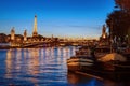 Eiffel Tower and Seine river at night Royalty Free Stock Photo