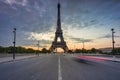Eiffel Tower by the Seine River in Paris at sunrise. France Royalty Free Stock Photo