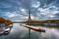 Eiffel Tower by the Seine River in Paris at sunrise. France Royalty Free Stock Photo