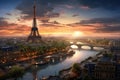 Eiffel Tower and Seine river at sunset, Paris, France, eiffel tower city, AI Generated