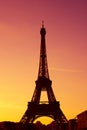 Eiffel Tower silhouette at evening sunset light Royalty Free Stock Photo