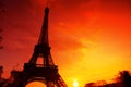 Eiffel Tower silhouette at evening sunset light Royalty Free Stock Photo