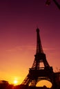 Eiffel Tower silhouette at evening sunset light Royalty Free Stock Photo