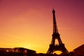 Eiffel Tower silhouette at evening sunset light Royalty Free Stock Photo