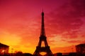 Eiffel Tower silhouette at evening sunset light Royalty Free Stock Photo