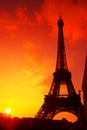 Eiffel Tower silhouette at evening sunset light Royalty Free Stock Photo