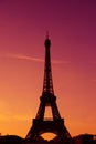 Eiffel Tower silhouette at evening sunset light Royalty Free Stock Photo