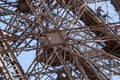 Eiffel Tower architecture detail, Simetric metal structure from below. Royalty Free Stock Photo