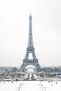 The Eiffel tower on a snowy day in Paris, France Royalty Free Stock Photo