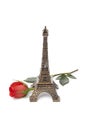 Eiffel tower souvenir with a red rose Royalty Free Stock Photo