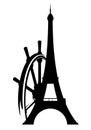 Eiffel tower and steering wheel black silhouette Royalty Free Stock Photo