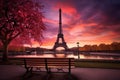 Eiffel Tower at sunset, Paris, France. 3D rendering, AI Generated