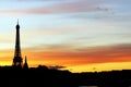 Eiffel tower silhouette during a Parisian sunset from Alexandre III bridge