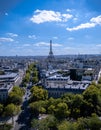 Eiffel tower taken from Arch of triumph top. Royalty Free Stock Photo