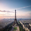 Eiffel Tower or Tour Eiffel aerial view, is a wrought iron lattice tower on the Champ de Mars in Paris, France made Royalty Free Stock Photo