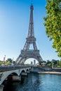 Eiffel tower from Trocadero bridge with Montparnasse tower in the background