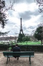 Eiffel tower from Trocadero with lonesome Man Royalty Free Stock Photo