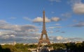Eiffel Tower from Trocadero. Paris, France. Rainy day, sunset light with shadows. Royalty Free Stock Photo