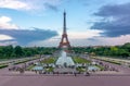 Eiffel Tower and Trocadero square at sunset, Paris, France