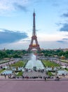 Eiffel Tower and Trocadero square at sunset, Paris, France