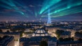 Eiffel Tower Under Aurora Borealis: Parisian Night Symphony Royalty Free Stock Photo